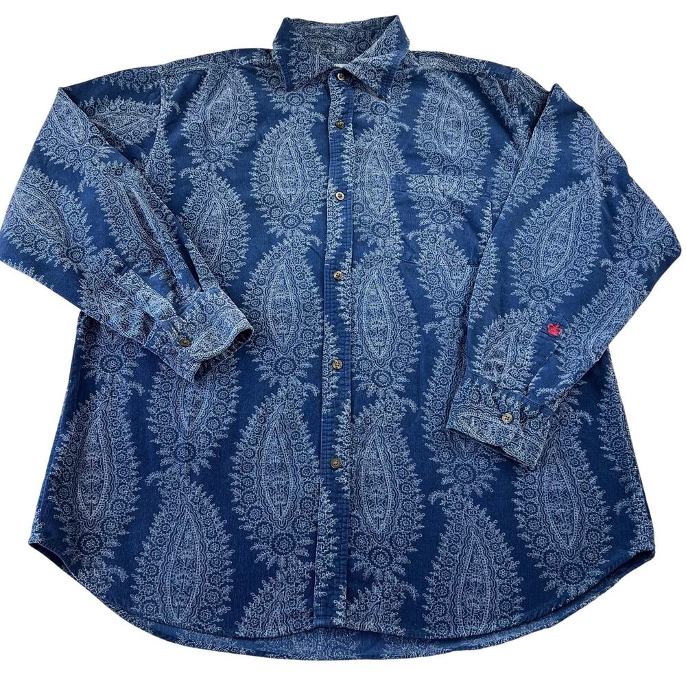 Robert Graham Blue Paisley Corduroy Button Down Shirt Men's size large
